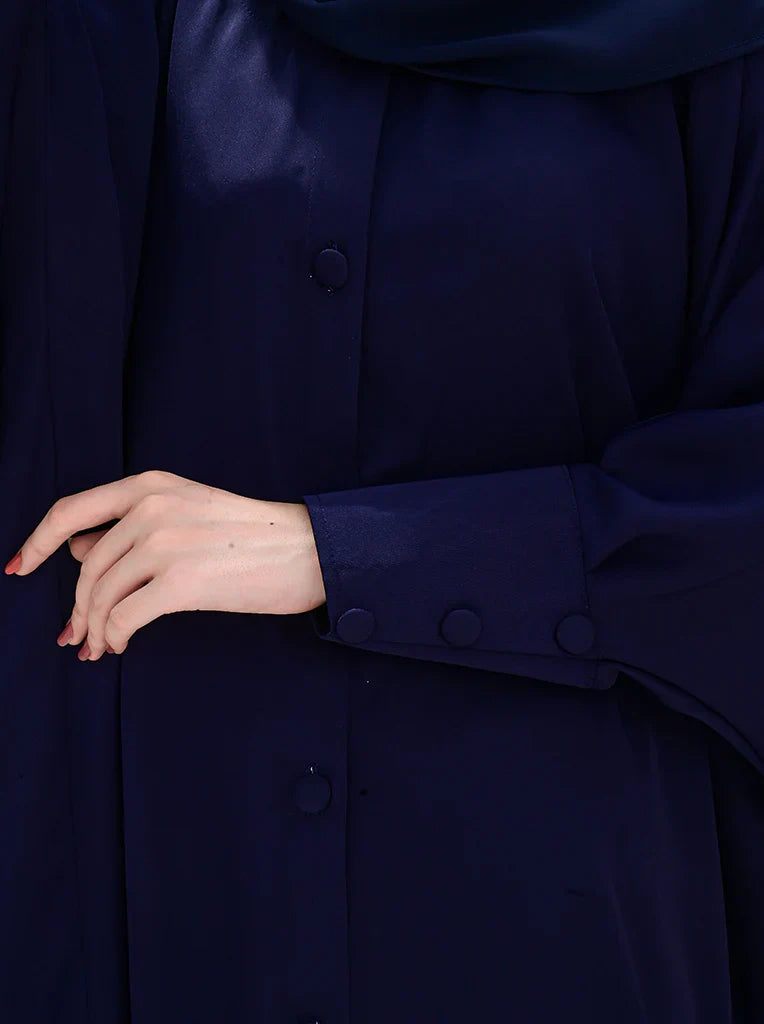 Elegant Navy Blue Oversized Abaya with Button Detailing