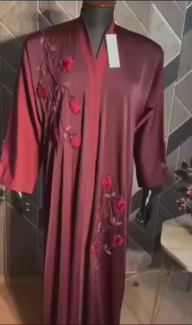 Maroon Embroidered Floral Abaya